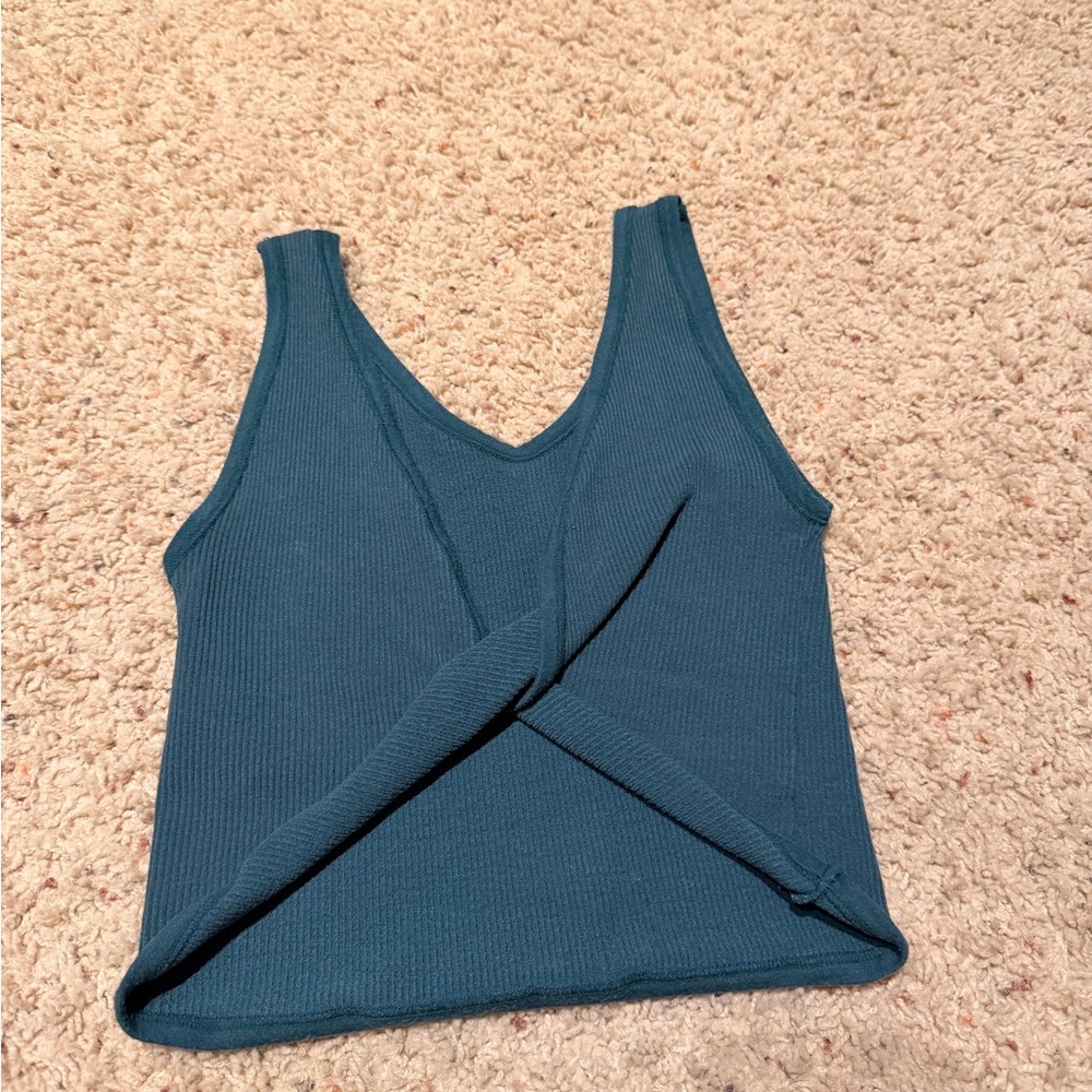 Ribbed Twist-Front Tank Top - Teal